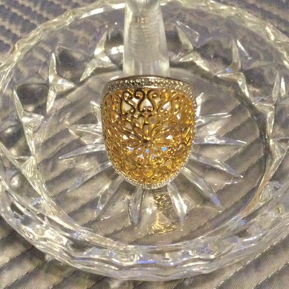 Sterling silver 18 karat gold plated filigree ring - Picture 2 of 4